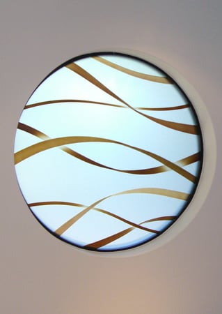 Window with a sandblast Frosted Glass Geometric Design Custom-Designed Decorative Etched Glass
