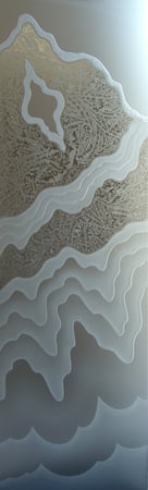 Door Glass Insert showcasing a Frosted Glass Abstract Design with Sandblast Etched Glass Art by Sans Soucie Rugged Retreat Design