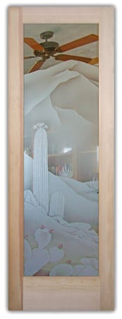 Pantry Door with a sandblast Frosted Glass Desert Design Custom-Designed Decorative Etched Glass