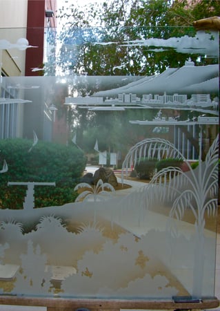 Window with a Frosted Glass San Diego Coast  Landscapes Design for Semi-Private by Sans Soucie Art Glass