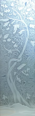 Door Glass Insert with a sandblast Frosted Glass Asian Design Custom-Designed Decorative Etched Glass