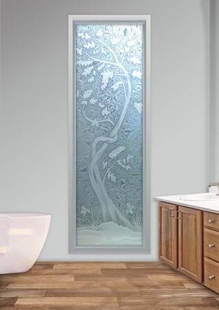 Window with a sandblast Frosted Glass Asian Design Custom-Designed Decorative Etched Glass