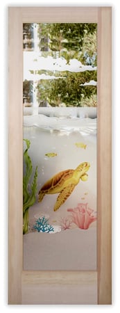 Front Door with Frosted Glass Oceanic Aquarium Sea Turtle Design by Sans Soucie
