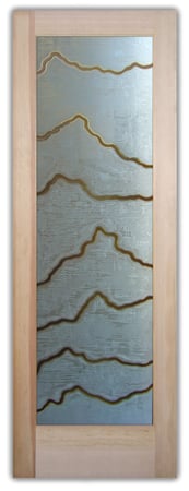 Pantry Door showcasing a Frosted Glass Abstract Design with Sandblast Etched Glass Art by Sans Soucie Serrated Design