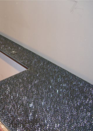 Glass Counter featuring Frosted Glass Design Etched Glass by Sans Soucie Art Glass with Custom Patterns Design Shattered Glass Grey Mirror
