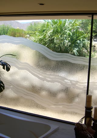 Window featuring a Frosted Glass Patterns Design Sandblast Etched Glass Shoreline Pattern Design by Sans Soucie