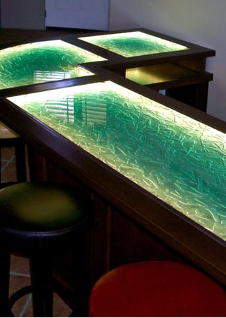 Glass Counter with a Frosted Glass Spatter Patterns Design for Private by Sans Soucie Art Glass