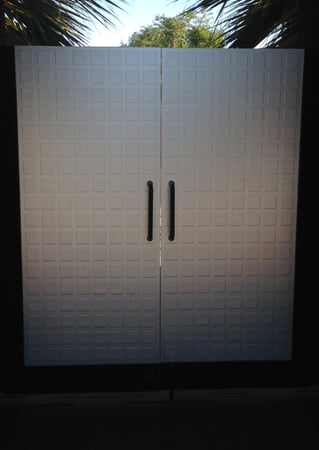 Gate Glass Insert featuring Frosted Glass Design Etched Glass by Sans Soucie Art Glass with Custom Geometric Design Squares