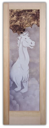Front Door showcasing a Frosted Glass Western Design with Sandblast Etched Glass Art by Sans Soucie Lone Stallion I Design