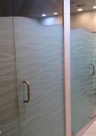 Shower Enclosure with sandblast Frosted Glass Design Art Glass Featuring Sandblast Etched Glass by Sans Soucie