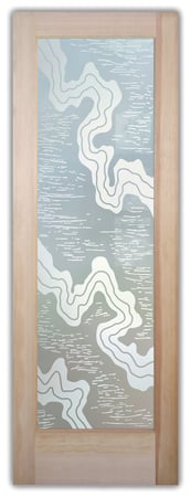 Bathroom Door with a Frosted Glass Streams Abstract Design for Private by Sans Soucie Art Glass