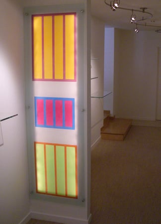 Glass Wall Art showcasing a Frosted Glass Patterns Design with Sandblast Etched Glass Art by Sans Soucie Striking Color  Design