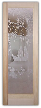 Pantry Door featuring a Frosted Glass Wildlife Design Sandblast Etched Glass Swan Song Design by Sans Soucie