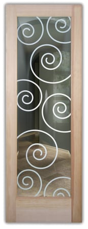 Front Door with a Frosted Glass Swirls Geometric Design for Semi-Private by Sans Soucie Art Glass