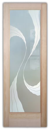 Pantry Door with a sandblast Frosted Glass Abstract Design Custom-Designed Decorative Etched Glass