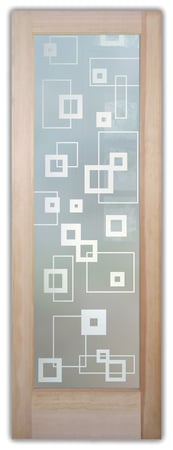 Pantry Door featuring Frosted Glass Design Etched Glass by Sans Soucie Art Glass with Custom Geometric Design Synergy