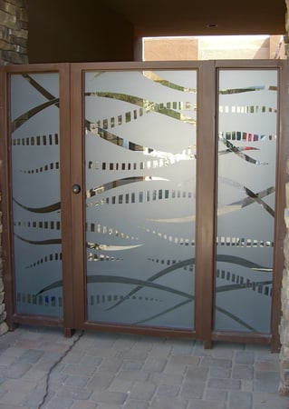 Gate Glass Insert with a Frosted Glass Trails Abstract Design for Semi-Private by Sans Soucie Art Glass