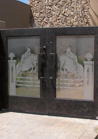 Gate Glass Insert featuring a Frosted Glass Traditional Design Sandblast Etched Glass Triple Jump Design by Sans Soucie