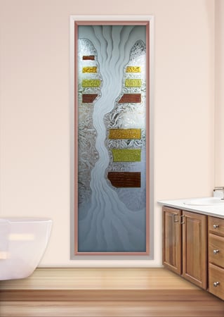 Window with a sandblast Frosted Glass Abstract Design Custom-Designed Decorative Etched Glass