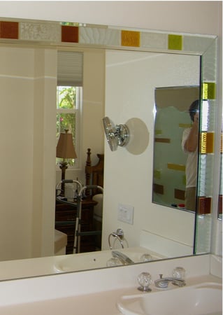 Decorative Mirror with a sandblast Frosted Glass Borders Design Custom-Designed Decorative Etched Glass