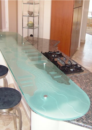 Glass Counter with sandblast Frosted Glass Design Art Glass Featuring Sandblast Etched Glass by Sans Soucie