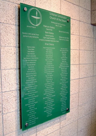 Glass Sign with a Frosted Glass Unitarian (similar look) Logos Design for Private by Sans Soucie Art Glass