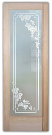 Pantry Door featuring Frosted Glass Design Etched Glass by Sans Soucie Art Glass with Custom Grapes & Ivy Design Vineyard Grapes Cascade