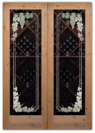 Wine Cellar Door with sandblast Frosted Glass Design Art Glass Featuring Sandblast Etched Glass by Sans Soucie