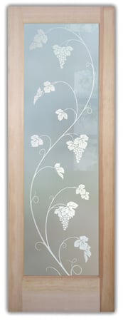 Pantry Door with a sandblast Frosted Glass Grapes & Ivy Design Custom-Designed Decorative Etched Glass