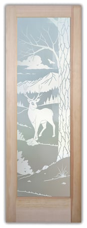 Pantry Door with Frosted Glass Wildlife Wandering White Tail Design by Sans Soucie