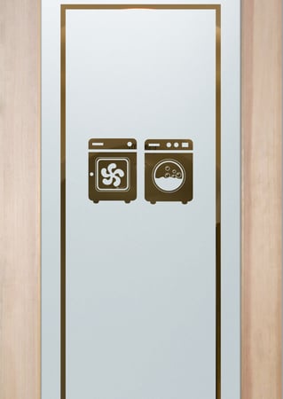 Laundry Room Door with a Frosted Glass Washer Dryer Whimsical Design for Semi-Private by Sans Soucie Art Glass