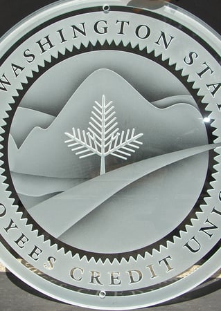 Glass Sign with a Frosted Glass Washington State Credit Union (similar look) Logos Design for Semi-Private by Sans Soucie Art Glass