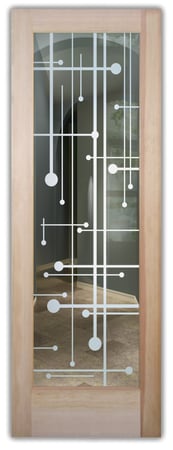 Front Door with a sandblast Frosted Glass Geometric Design Custom-Designed Decorative Etched Glass