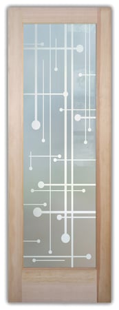 Pantry Door with a sandblast Frosted Glass Geometric Design Custom-Designed Decorative Etched Glass