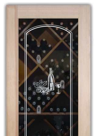 Wine Cellar Door featuring Frosted Glass Design Etched Glass by Sans Soucie Art Glass with Custom Grapes & Ivy Design Wine Tasting