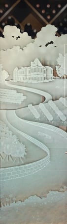 Door Glass Insert with Frosted Glass Grapes & Ivy Winery Landscape Design by Sans Soucie