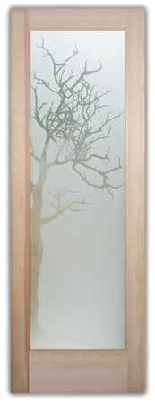 Front Door featuring a Frosted Glass Trees Design Sandblast Etched Glass Winter Tree Design by Sans Soucie