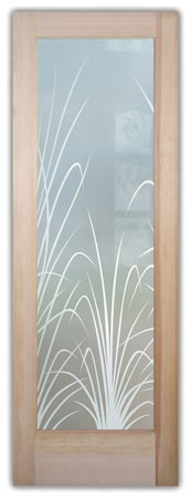 Pantry Door with Frosted Glass Foliage Wispy Reeds Design by Sans Soucie