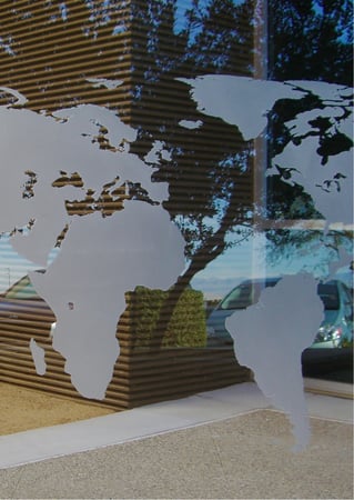 Window with Frosted Glass Landscapes World Map  Design by Sans Soucie