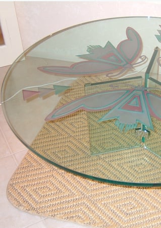 Glass Coffee Table with a sandblast Frosted Glass Southwest Design Custom-Designed Decorative Etched Glass