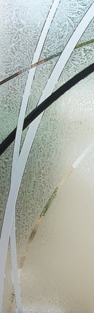 Door Glass Insert showcasing a Frosted Glass Geometric Design with Sandblast Etched Glass Art by Sans Soucie Arcos Design