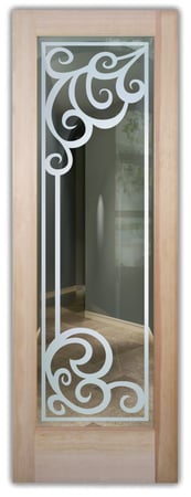 Front Door featuring Frosted Glass Design Etched Glass by Sans Soucie Art Glass with Custom Wrought Iron Design Concorde