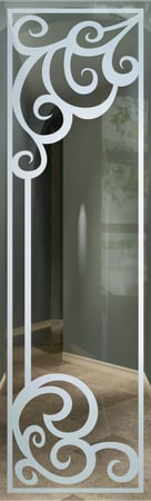 Door Glass Insert featuring Frosted Glass Design Etched Glass by Sans Soucie Art Glass with Custom Wrought Iron Design Concorde