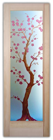 Pantry Door with Frosted Glass Asian Delicate Cherry Blossom Design by Sans Soucie