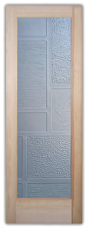 Pantry Door featuring Frosted Glass Design Etched Glass by Sans Soucie Art Glass with Custom Geometric Design Diverse Squares