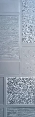 Interior Glass Insert featuring Frosted Glass Design Etched Glass by Sans Soucie Art Glass with Custom Geometric Design Diverse Squares