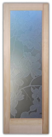 Pantry Door featuring a Frosted Glass Floral Design Sandblast Etched Glass Dogwood Design by Sans Soucie