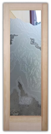 Pantry Door featuring a Frosted Glass Abstract Design Sandblast Etched Glass Glacier III Design by Sans Soucie
