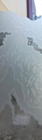 Door Glass Insert featuring a Frosted Glass Abstract Design Sandblast Etched Glass Glacier III Design by Sans Soucie