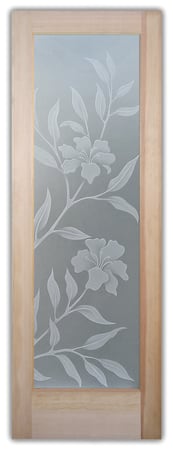 Pantry Door with a sandblast Frosted Glass Tropical Design Custom-Designed Decorative Etched Glass